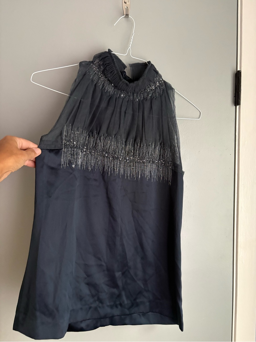 Sleeveless Beaded High-Neck top